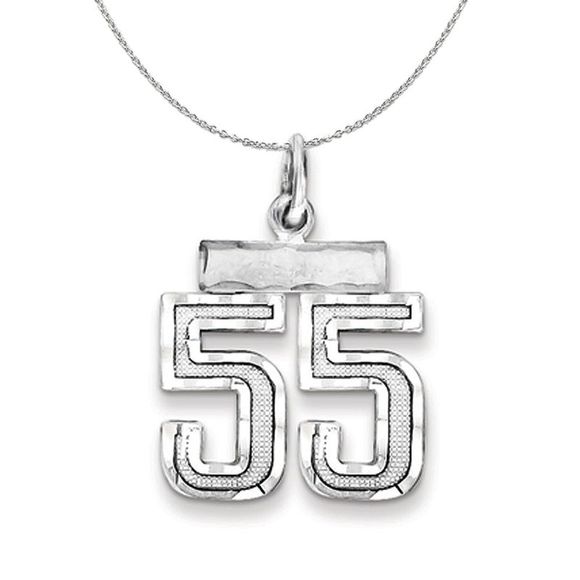 Silver, Varsity Collection, Small D/C Number 55 Necklace - 18 In